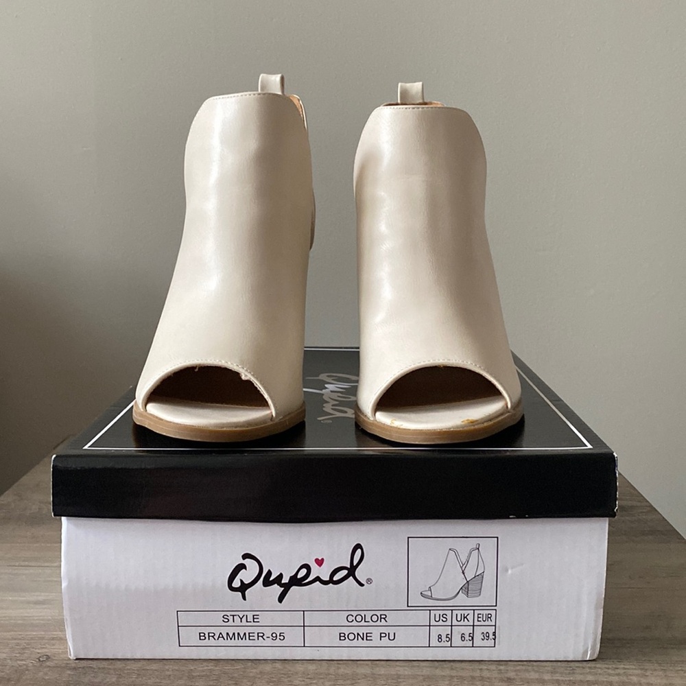 Qupid Bone Peep Toe Booties